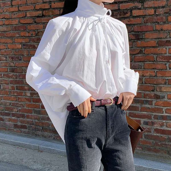 

blouses stylish women's turtleneck blouse 2021 spring ol shirts casual long sleeve blusas female solid tunic plus size chemise, White