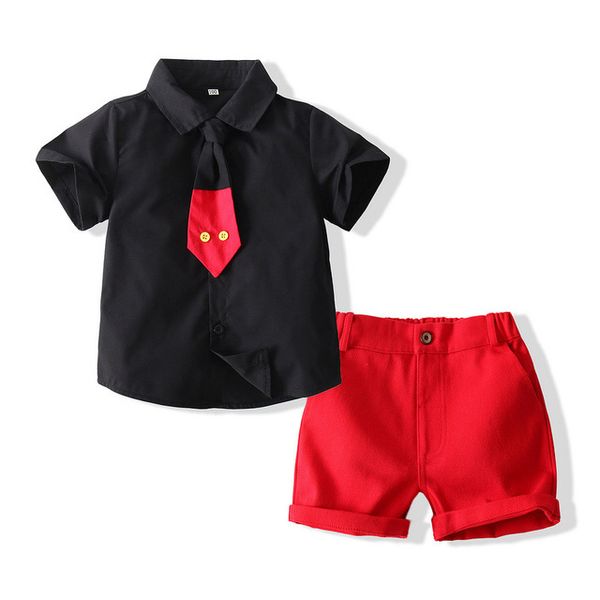 

Boy Clothing Set Summer Fashion Short Sleeve Bowtie Shirt Shorts Boy Casual Clothes Gentleman 2pcs Suit 0-6years, Black