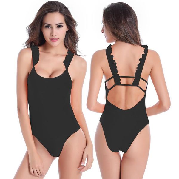 

one-piece suits 2021 one piece swimsuit women removable chest pad plus size swimwear backless ruffle bathing suit triangle high waist bikini