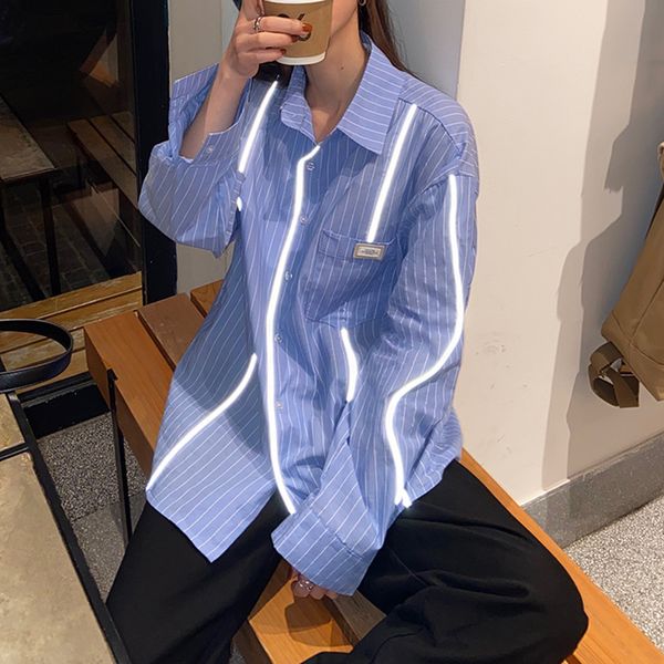

2021 spring autumn womens blouse fashion office lady style loose reflect light stripe shirt women (f4258, White