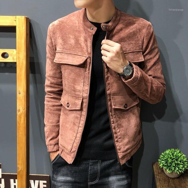 

men's jackets fashion autumn and winter coat suede korean slim casual jacket mens clothing trends, Black;brown