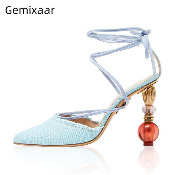 

individual beading strange heel sandals women point toe ankle wrap gladiator cross-tied summer sandalias, Black