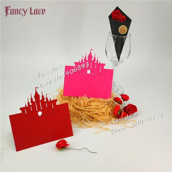 

greeting cards 50pcs laser cut castle design wedding ceremony party place name seat pearlscent paper table invitation