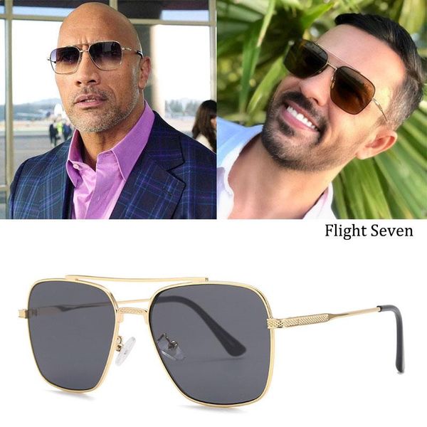 

sunglasses fashion flight seven 007 the rock style gradient for men square pilot metal brand design sun glasses zonnebril, White;black