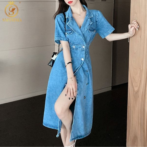 

casual dress 2021 fashion korean style solid summer denim women sslim waist short sleev backls clothing vbuh, Black;gray