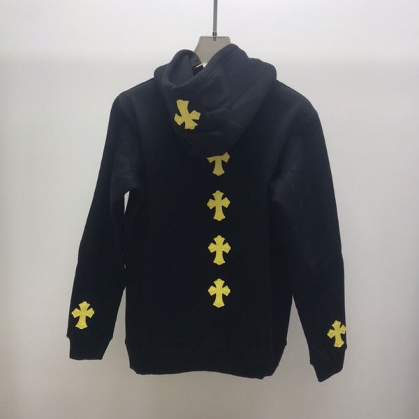 

hoodies autumn and winter ch crowe hoodie men's loose cross pasted leather embroidered tide sign, Black