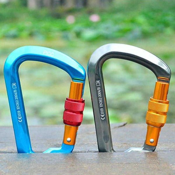 Carabiner profissional 30kn parafuso porta lock carabiner d tipo anel gancho ao ar livre descendente equipamentos de escalada gancho de segurança dropship