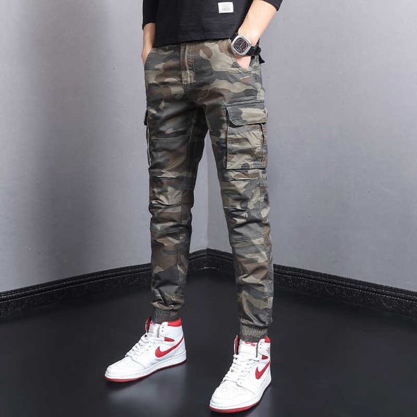 

men's jeans newly designer fashion multi pockets military camouflage casual cargo pants streetwear hip hop joggers overalls dz6w, Blue