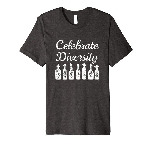 

celebrate diversity - funny alcohol bottle types t-shirt, White;black