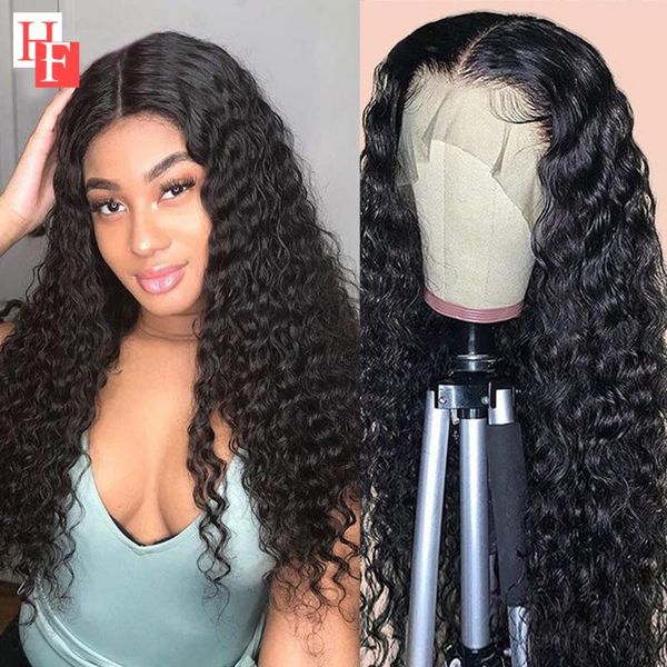 

lace wigs hf 13x6x1 front deep curly remy human hair for black women highlight blunt cut, Black;brown