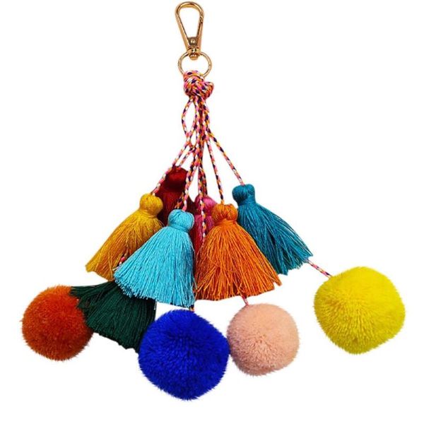 

keychains tassel pendant europe and america bohemian handmade hair ball accessories bag keychain for women, Silver