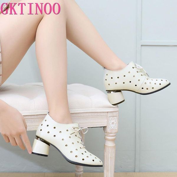 

dress shoes gktinoo genuine leather hollow lace-up women high heels sandals large size elegant fashion, Black