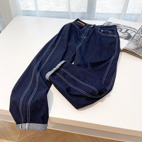 

women's pants & capris european spring autumn denim high waist slim loose straight dark blue large size women jeans fashion streetwear, Black;white