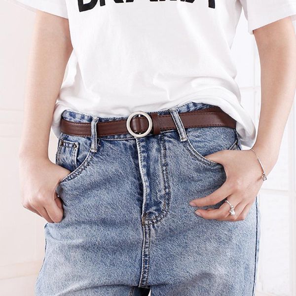 

belts round buckle women belt vintage wild casual thin waistband clothes jeans dress decor simple fashion waist, Black;brown