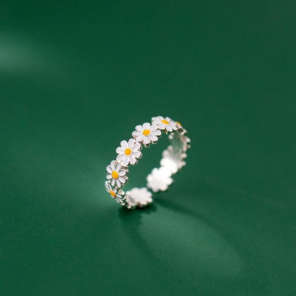 

wedding rings fresh silver color daisy flower for women white drop glaze adjustable opening finger ring christmas birthday jewelry gift, Slivery;golden