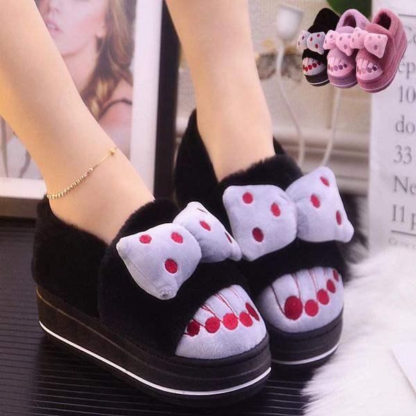 

slippers 2021 winter ladies indoor thick cotton cute cartoon high-heeled non-slip comfortable mop, Black