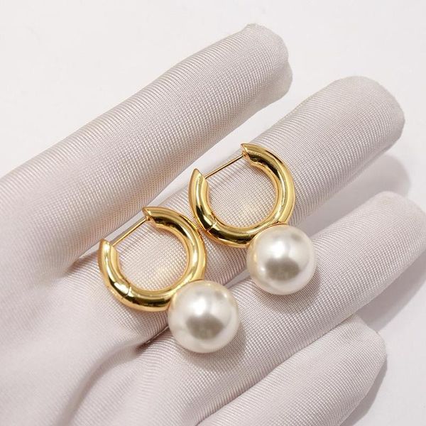 

hoop & huggie funmode fashion design gold color pearl pendant earrings for women brincos jewelry wholesale fe251, Golden;silver
