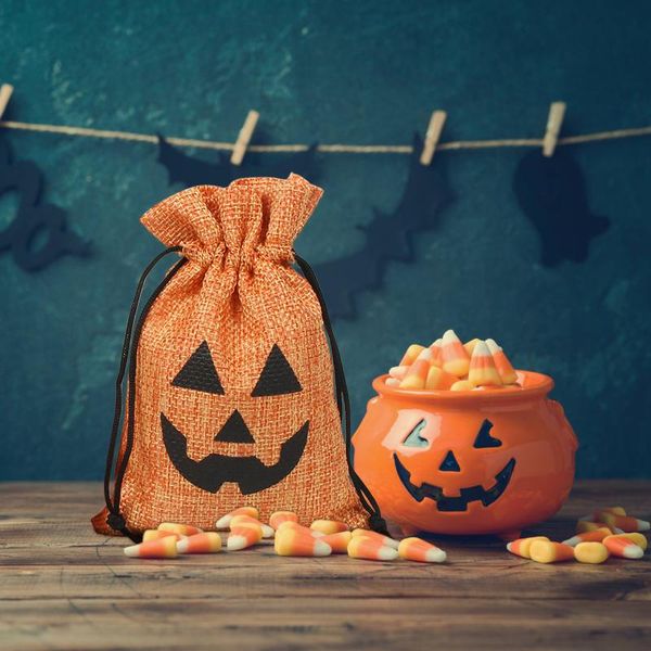 

gift wrap 16/10pcs halloween burlap bag orange pumpkin trick or treat party candy bags toy storage kids favor decor