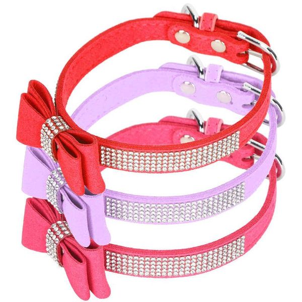

cat collars & leads collar personalized leash suede microfiber double bowknot rhinestone pet supply breakaway