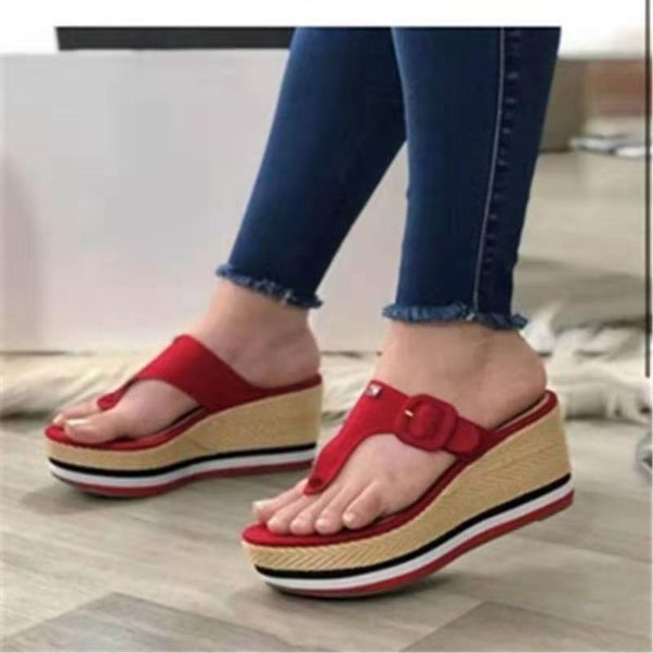 

women sandals heels woman slippers platform wedges shoes ladies summer slides mujer buckle flip flops plus size 43, Black