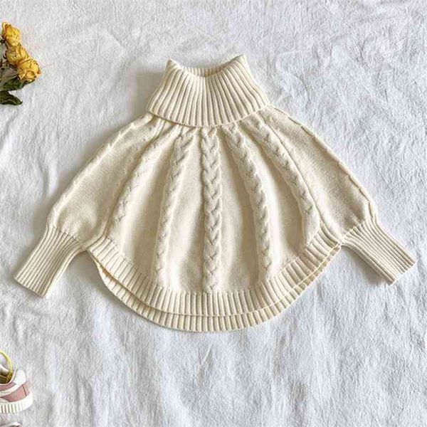 Outono inverno crianças meninas manga longa tricotada trecha de gola camisola capa crianças roupas bebê pulôver blusas 210521