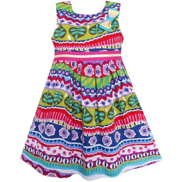 

girl's dresses girls dress bow tie flower striped a-line cotton 2021 summer princess wedding party clothes size 3-8 carnival vestidos, Red;yellow
