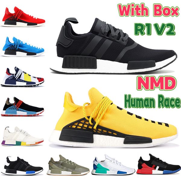 

with box nmd r1 v2 human race running shoes bbc hu pharrell oreo triple black white paris pride metallic gold men trainers women sneakers