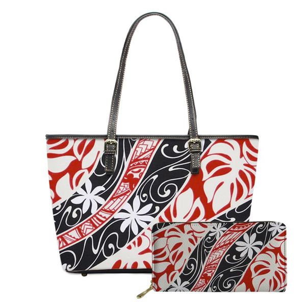 

brand designs large leather women handbag and purse set polynesian tribal printed clutch wallets totes femme evening bags