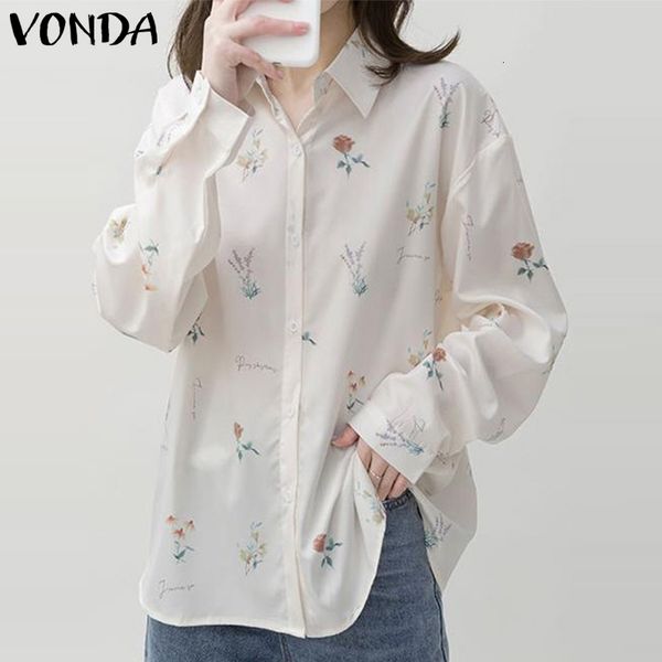 

blouses women vintage printed shirts 2021 vonda bohemian beach casual loose lapel neck blouse plus size blusas s-5xl, White