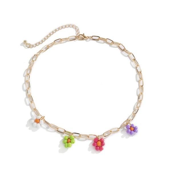 

chokers korea lovely daisy flowers colorful beaded cute charm statement short choker necklace for women girls party vacation jewelry, Golden;silver