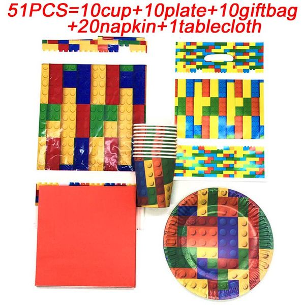 

disposable dinnerware building block birthday party decoration gift bags baby shower supplies paper plates cup plastic tablecloth