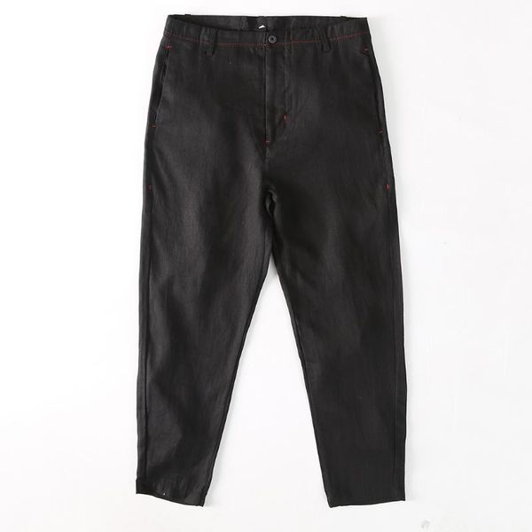 

men's pants summer mew man linen solid colors classic style fashion natural fabric sweatpants slim fit straight brand men trousers, Black