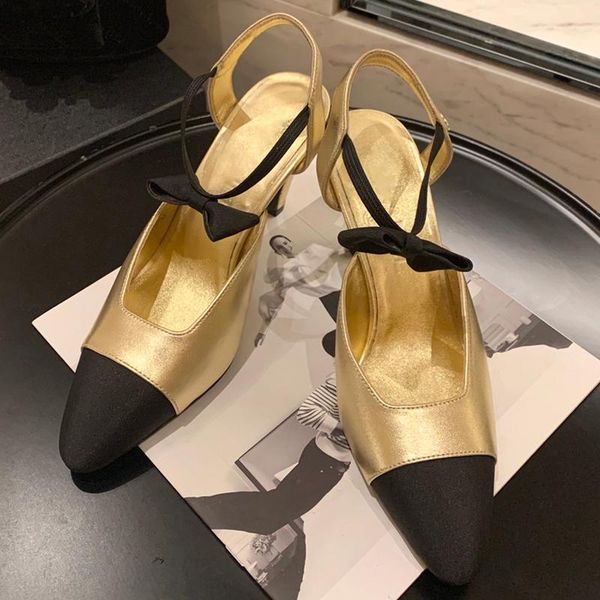 

sandals fashion elegant bow decoration 2021 summer leather mixed color women pointed toe high heels wedding basic shoes female, Black