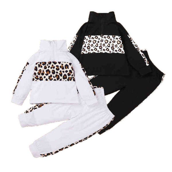 Set di abbigliamento primaverile 2021 Ragazze Toddler Tops + Pants Outfit Bambini Tuta con stampa leopardata per ragazzi Bambini Abbigliamento di marca 3-8Y G220310