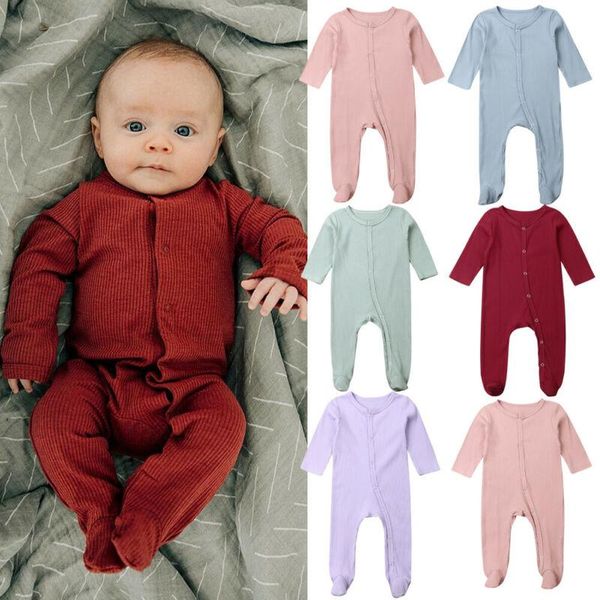 

footies 0-6m born boy girl comfortable jumpsuit cotton solid long sleeve wrapped playsuit infant baby clothes, Blue