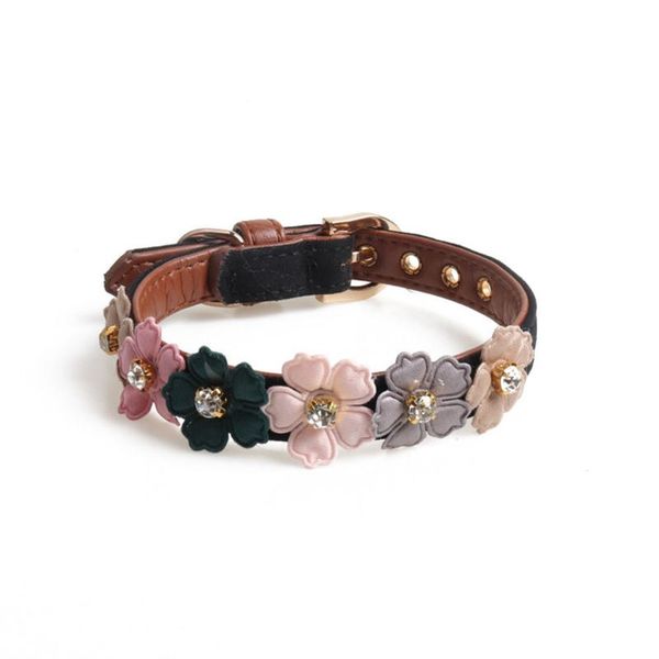 

dog collars & leashes adjustable pu flowers design pet collar for dogs wear