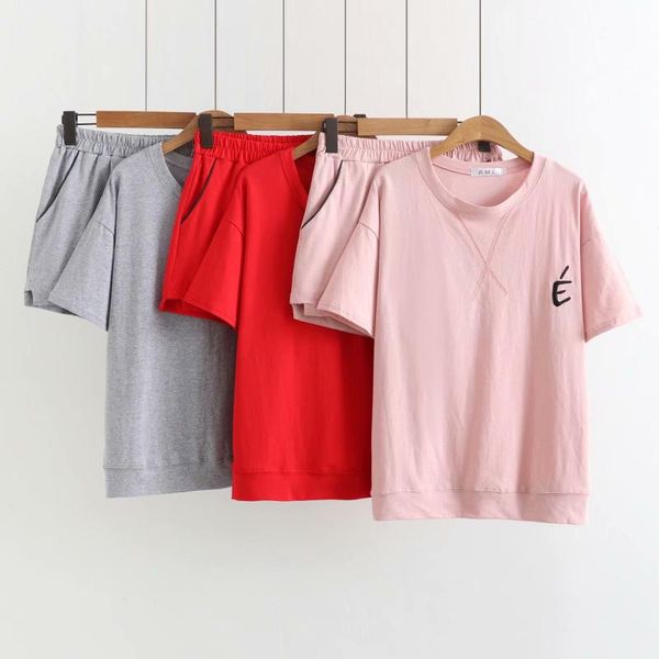 

fashion brand summer oversize plus size women set short pullover cotton mini elastic waist casual letter two piece dress, White