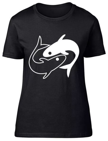 

pisces ying yang womens ladies fitted t-shirt, White;black