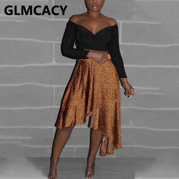 

irregular elegant chic leopard midi skirt 210702, Black