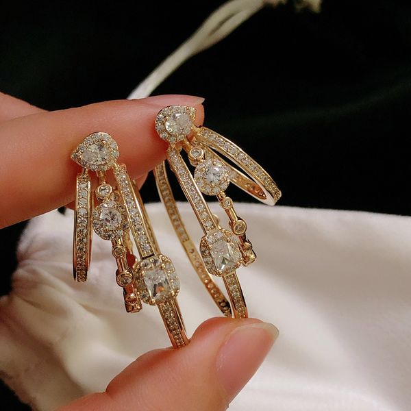 

70% off luxury jewelry french three-layer c-shaped bright drilling ears without holes and bone clip earrings, Golden