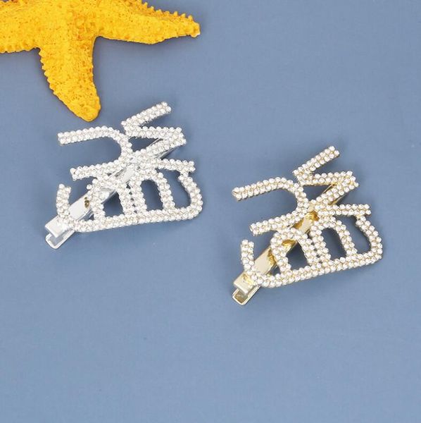 

2021 new letter rhinestone hair clip exaggerated street shooting fashion trendy wild temperament design net red hair accessories fast delive, Golden;silver