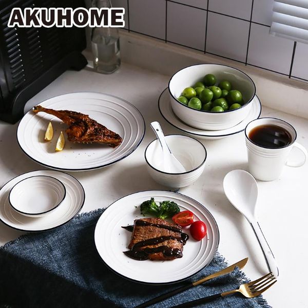 

dishes & plates western plate ceramic steak shallow dish past deep disc household tableware simple blue edge akuhome