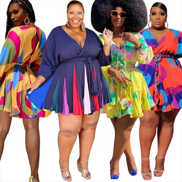 

plus size s 5xl spring women dress high waist a line long sleeve mini dresses with lace up boho wholesale, Black;gray