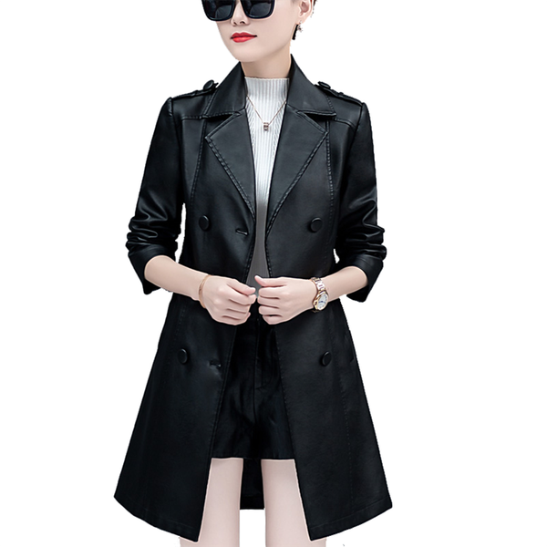 

women's leather & faux special plus size spring jacket womens medium long autumn winter tide slim-fit pu windbreaker, Black
