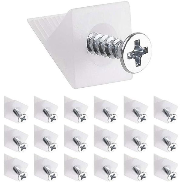 

hooks & rails 100 pieces back wall connectors,drawershelves, wedge shelf stabiliser for hanging drawers, floors, and screws (white).