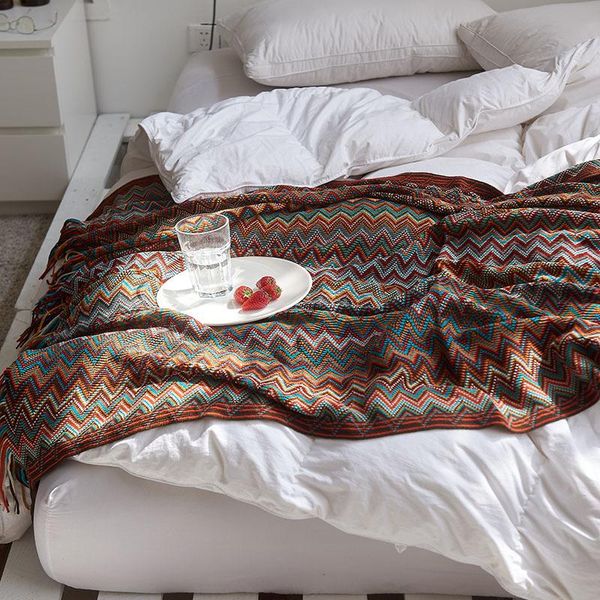 

blankets imitation cashmere knitted blanket with tassel summer bed sofa travel breathable chic bohemian soft comfortable