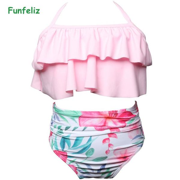 

one-piece suits baby girl swimsuit two pieces swimwear for children split swim wear kids bikini swimming tankini floral high waist