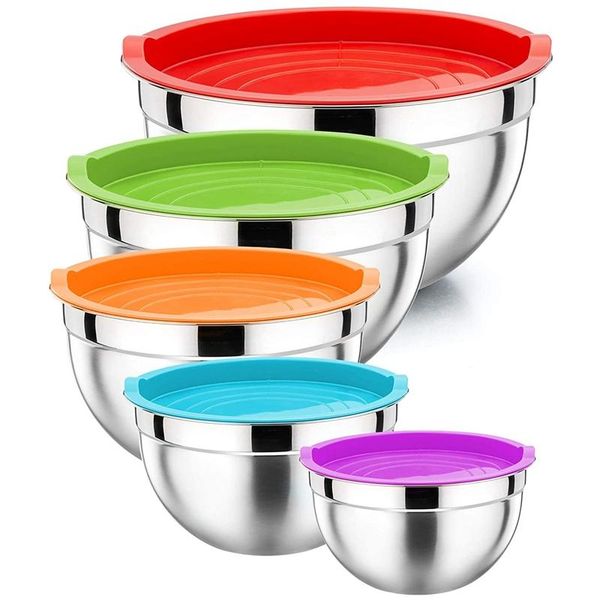 

bowls mixing bowl with lid set of 5, stainless steel nesting salad for prepping, and serving