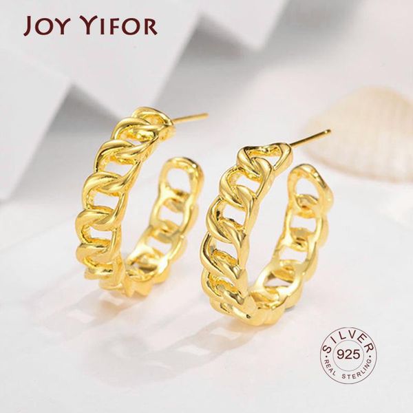 

stud 925 sterling silver korean chain hollow c-shaped earrings female original fashion trend jewelry couple gift, Golden;silver