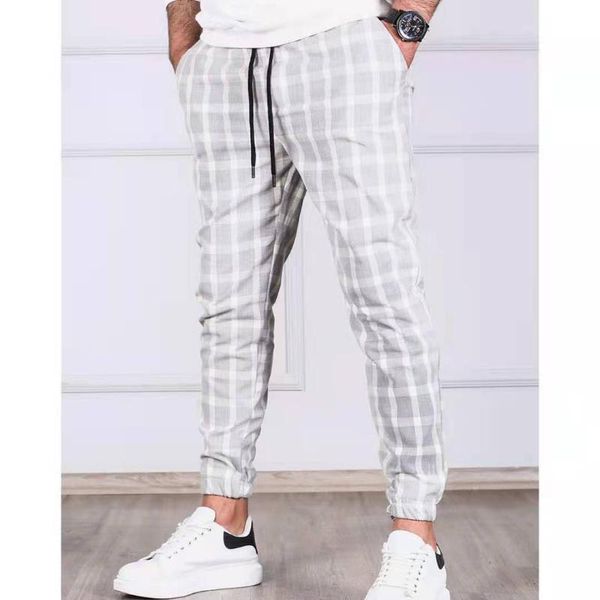 

men's pants fashion loose sports jogger men plaid casual slim pencil drawstring stripe trouser man ankle banded, Black